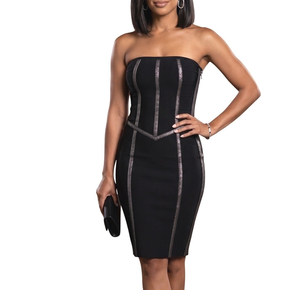 Haute Hippie Bandage Mini Dress Size XS Sequin Embellished Strapless Bodycon - Picture 1 of 11